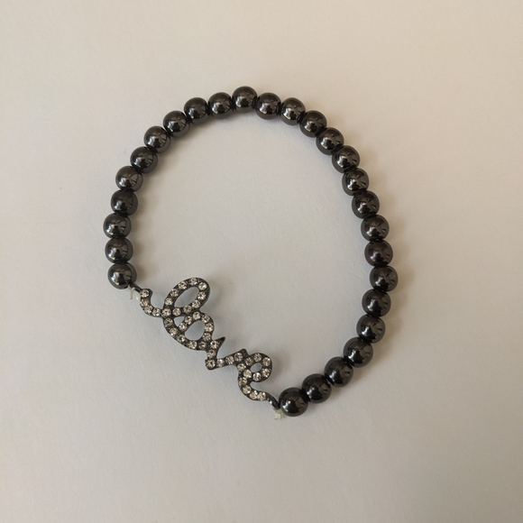 Jewelry - Metallic Dark Grey Beaded Love Bracelet